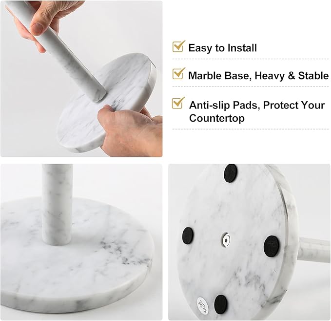 Koville Italian Marble Paper Towel Holder Countertop, Carrara Stone Paper Towel - Image 6