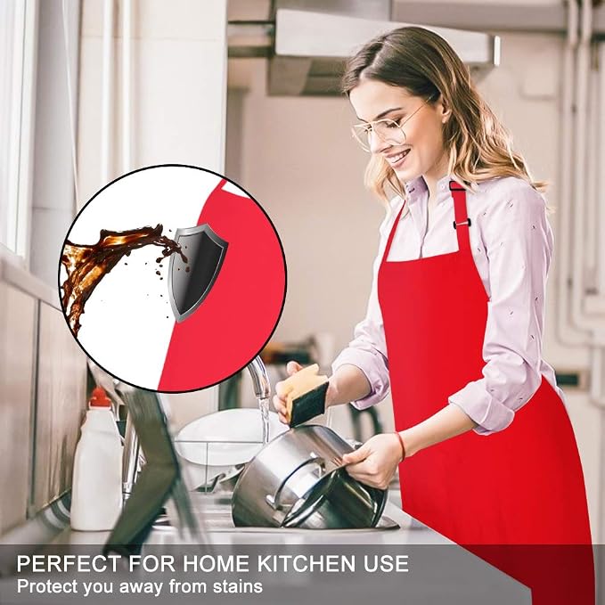 Jubatus 2 Pack Bib Aprons with 2 Pockets Cooking Chef Kitchen Apron - Image 3