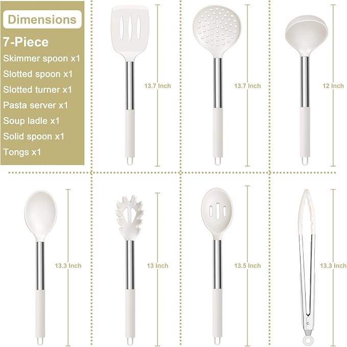 E-far Silicone Cooking Utensils Set, Slotted Turner, Soup Ladle, Pasta Server - Image 2