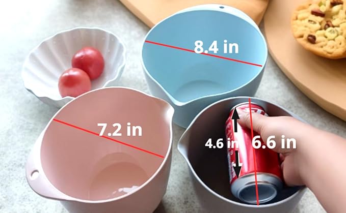 3 Mixing Bowls Set with Lids, Pour Spout and TPR Bottom, Plastic Nesting Bowl - Image 6