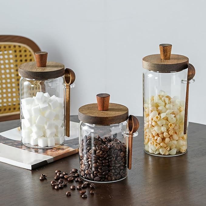 ANSQU 34oz Glass Jar with Wooden Lid & Spoon, Food Storage Containers Coffee - Image 7