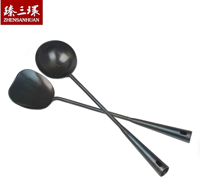 ZhenSanHuan Hand Hammered Carbon Steel Spatula Long Handle Chuan Wok Tool - Image 3