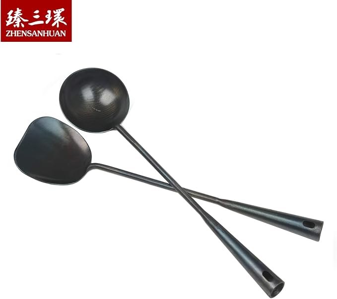 ZhenSanHuan Chinese Traditional HandMade Iron Ladle Wok Tool Set, Long wok - Image 6