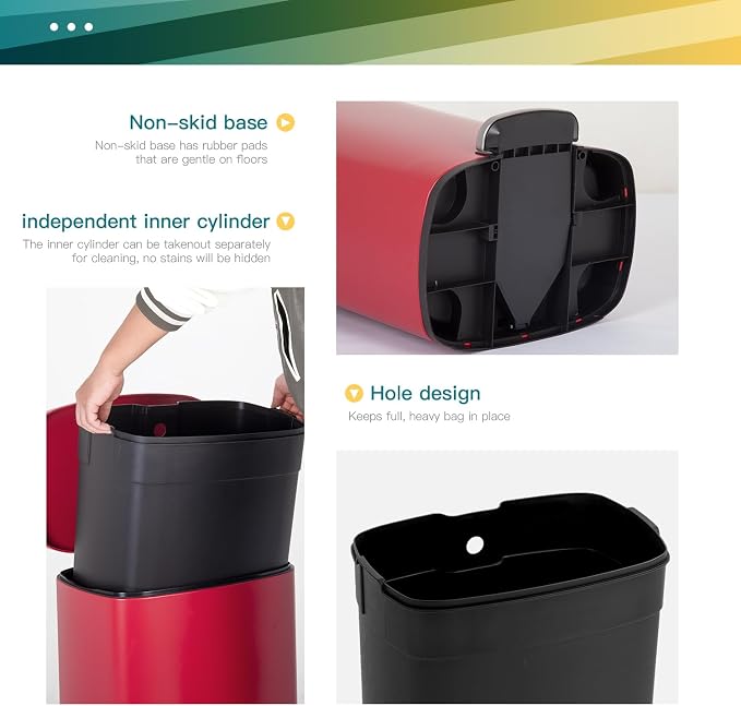 FDW | 13 Gallon Trash Can with Lid | Red | Fingerprint-Proof | Made of Brushed - Image 4