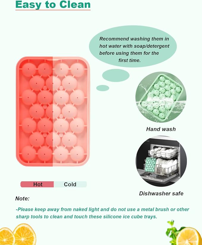 Silicone Ice Cube Molds 2 Pack, Round Ice Cube Tray Silicone - Image 5
