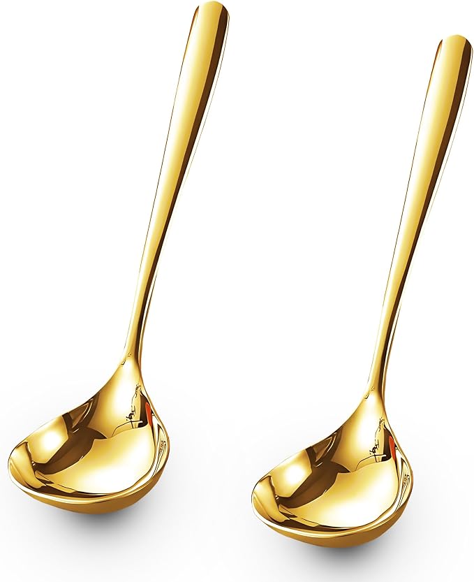 Comicfs 2 Pack Gold Gravy Ladle, SUS 304 Stainless Steel Soup Ladle, Small Soup by Comicfs
