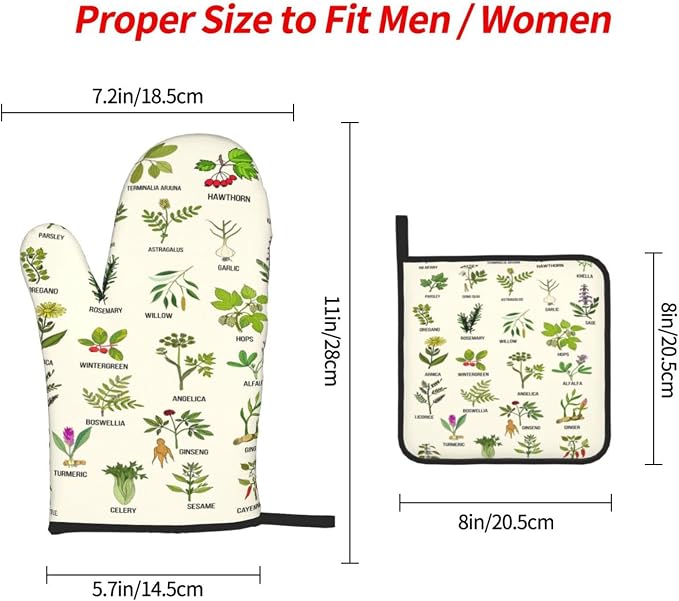 Cute Herbs Botanic Garden Plants Oven Mitts and Pot Holders Sets Heat Resistant - Image 4