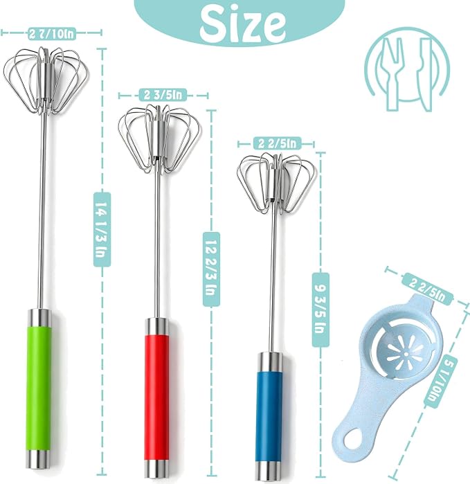 Semi-automatic Whisk, Stainless Steel Egg Beater, Hand Push Rotary Whisks Mixer - Image 2