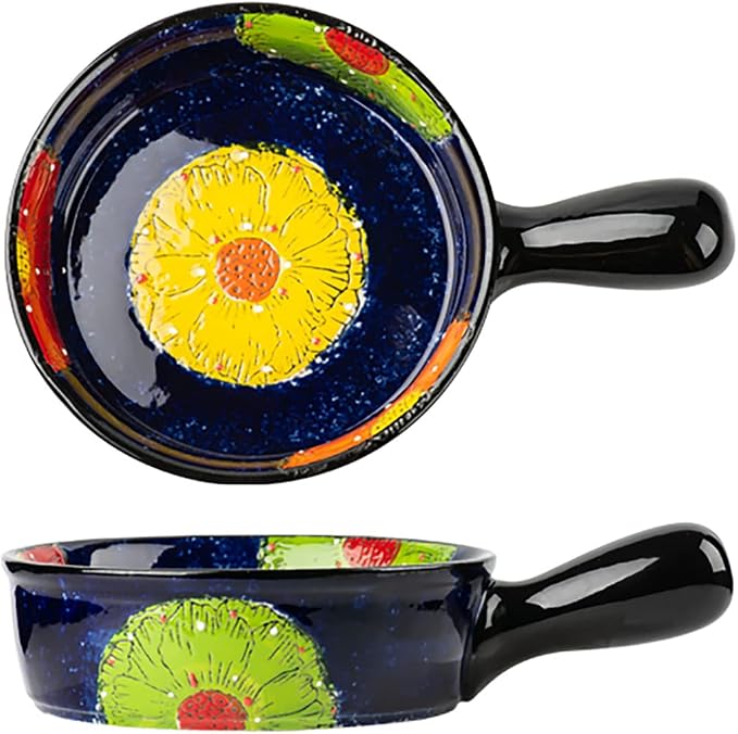 Vintage Style Pottery Bakeware Colorful Daisy Pattern Ceramic Casserole Dish by Bicuzat