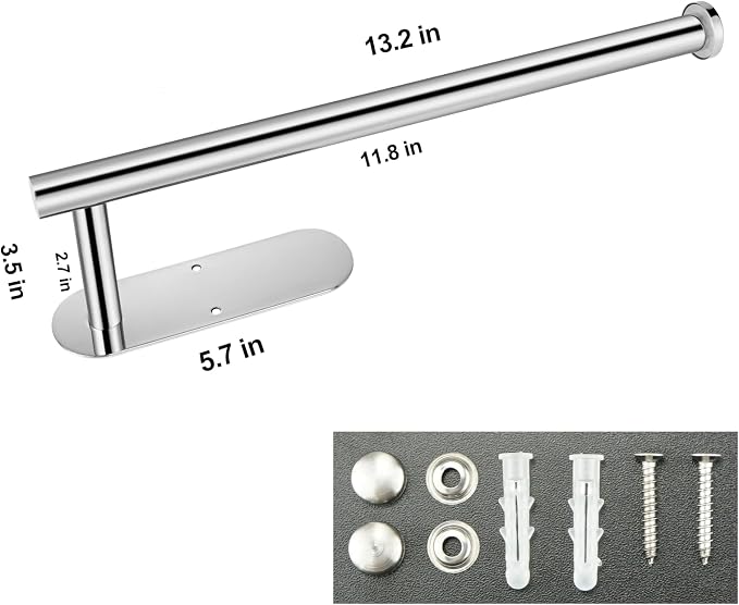 Paper Towel Holder with 2 Hooks-Under Cabinet Paper Towel Holder - Image 2