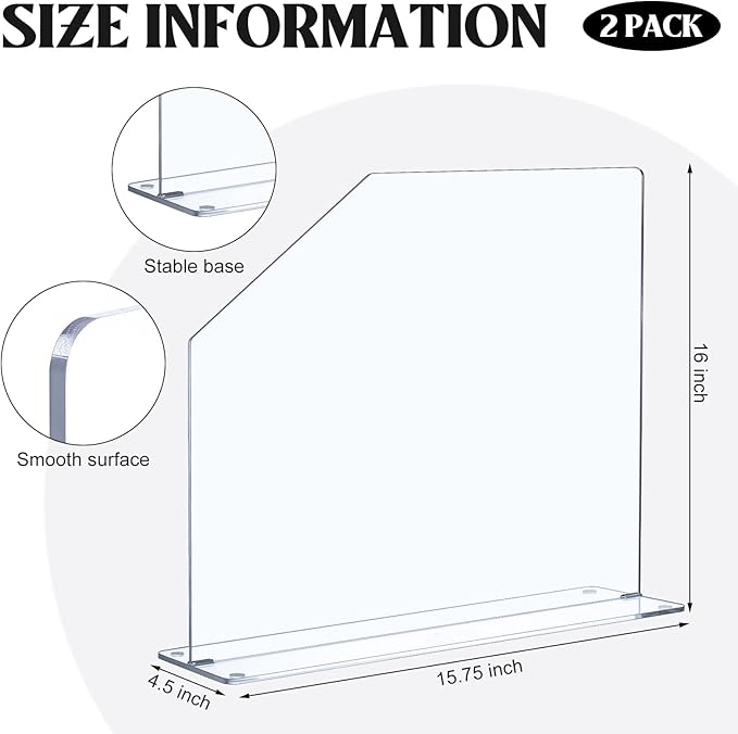 Vesici 2 Pcs Clear Acrylic Sink Splash Guard Freestanding Panel Barrier - Image 2