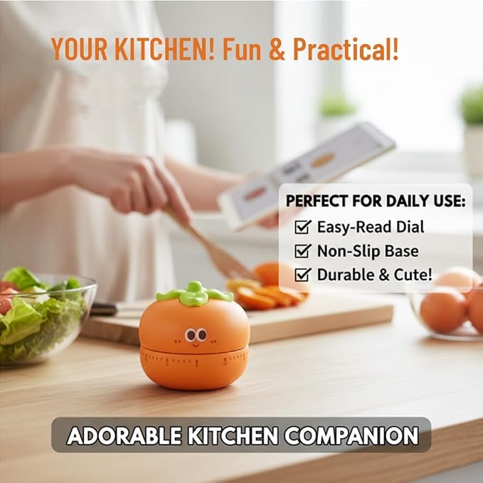 Cute Kitchen Timer with 60-Minute Mechanism, Non-Slip Base, Easy-Read Dial - Image 2