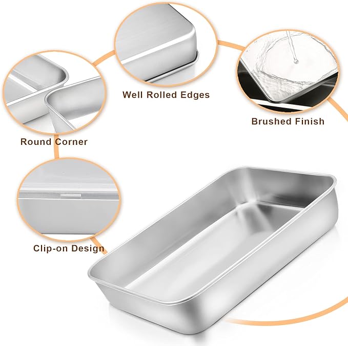 E-far Small Baking Pan with Lid, 9.4”x 7” x 2” Stainless Steel Rectangle Sheet - Image 2
