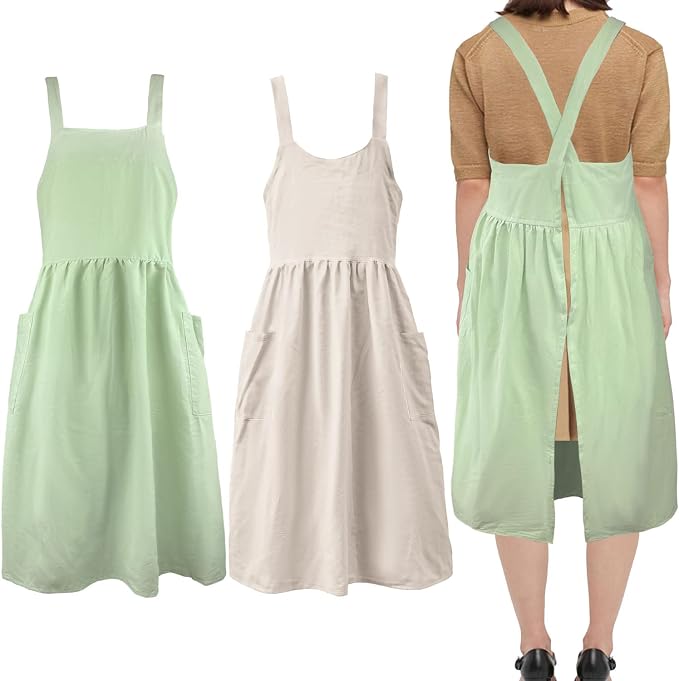 Uaussi Cotton Linen Apron Cross Back Work Apron by Uaussi
