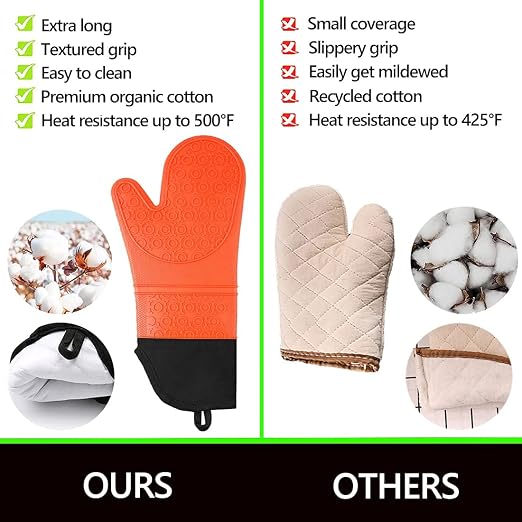 Silicone Oven Mitts and Pot Holders Set, MTZRFLL Extra Long Heat Resistant Oven - Image 3