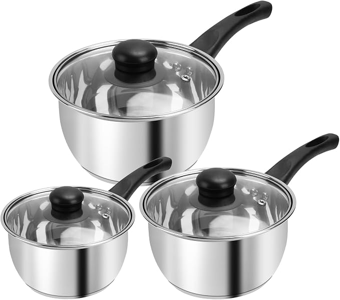 Stainless Steel Pot Set with Lid 6pcs, Sauce Pans 1QT & 2QT & 3QT Set, Triply by BSDLZCH