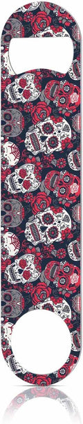 Skull and Flowers Stainless Steel Bottle Opener Day of The Dead Skull Red Peony by TASDANA