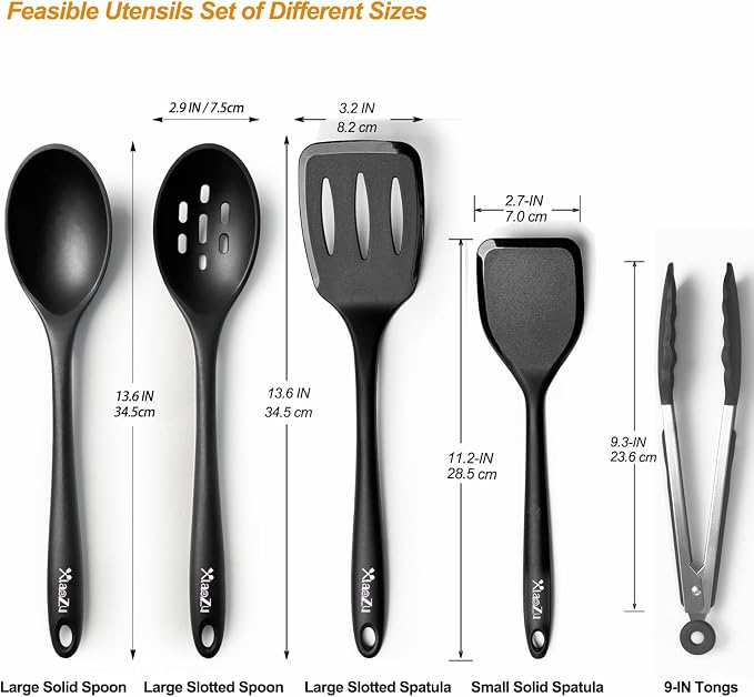Silicone Cooking Utensils Set, Heat Resistant and large Non Stick Spatulas & - Image 2