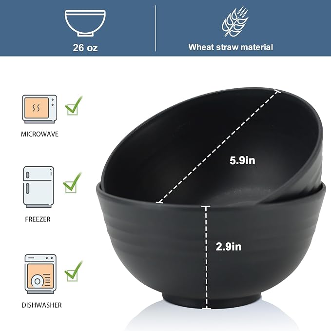 Wheat Straw Bowl Sets, Microwave and Dishwasher Safe Bowls, Alternative Plastic - Image 2