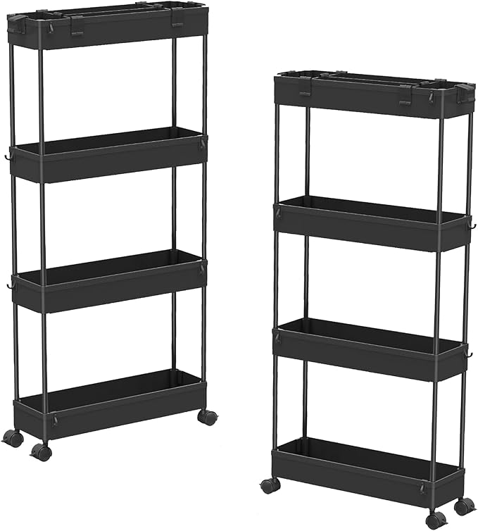SPACELEAD 2-piece Set Slim Storage Cart 3 Tier, Bathroom Organizer Rolling by Home