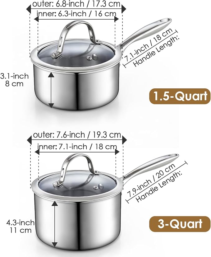 Cooks Standard Stainless Steel Saucepan Set 1.5 and 3 Quart - Image 2