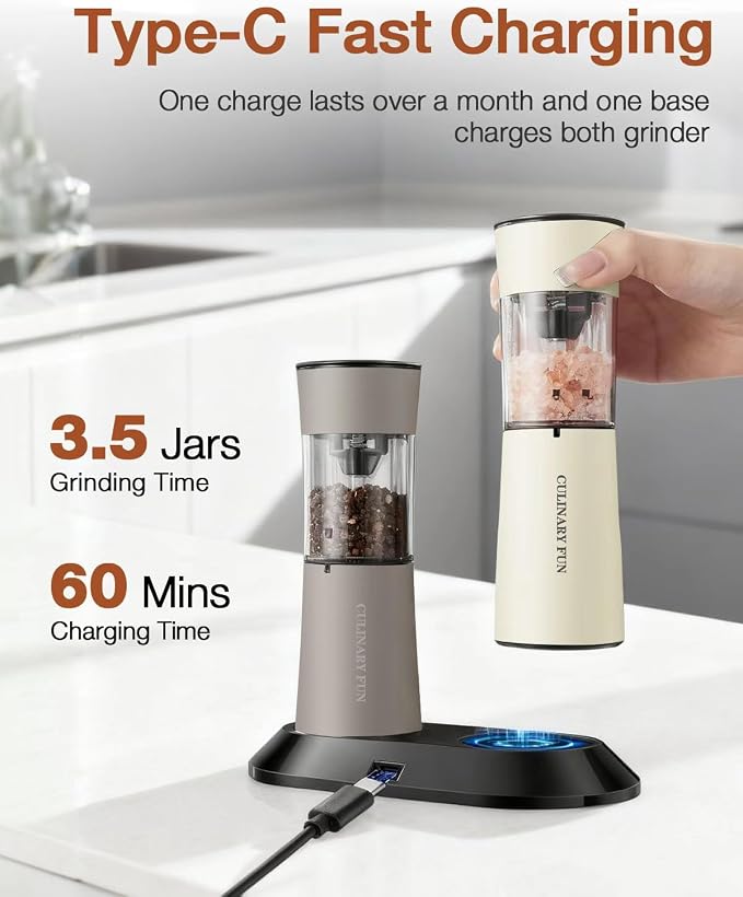 Electric Salt and Pepper Grinder Set, Stainless Steel Automatic Pepper Mill - Image 3