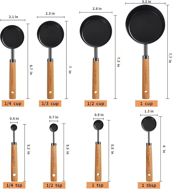 8-Piece Food-Grade Measuring Cups and Spoons Set, Nonstick Black Kitchen - Image 2