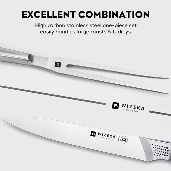 WIZEKA 8-inch Turkey Carving Knife Set 2 PCS, Stainless Steel Carving Knife and - Image 2
