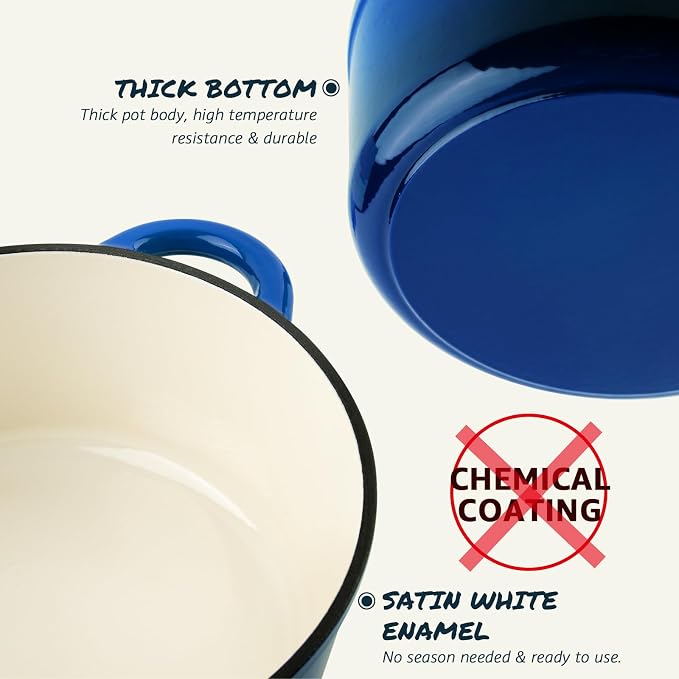Overmont Enameled Cast Iron Dutch Oven - 7QT Pot - Heavy-Duty Cookware - Image 8