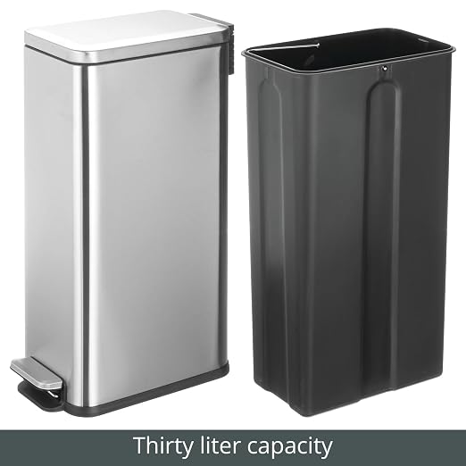 mDesign Slim Metal Rectangle 7.9 Gallon Trash Can - Image 6