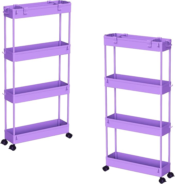 SPACELEAD 2-piece Set Slim Storage Cart 3 Tier, Bathroom Organizer Rolling by Home