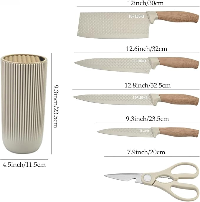 Kitchen Knife Set, Retrosohoo 6-Pieces Khaki Sharp Knife Block Sets - Image 7