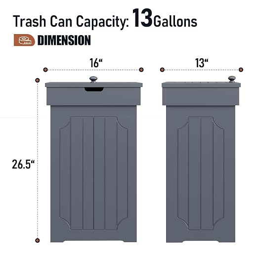 Function Home Trash Can Cabinet, 13 Gallon Kitchen Garbage Can, Wood Recycling - Image 4