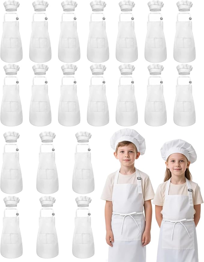 Kids Apron and Chef Hat Set, 40 Pieces Boys Girls Kids Apron by IAGBIBUI