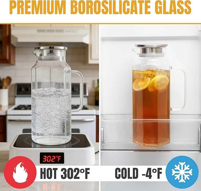 2 Pack 2 Liters/68 oz Octagon Glass Water Pitcher - Image 3