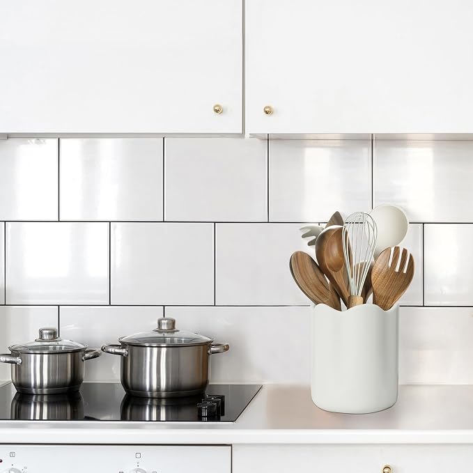 Ceramic Utensil Holder for Kitchen Counter, 6.2" Large Kitchen Utensil Holder - Image 4