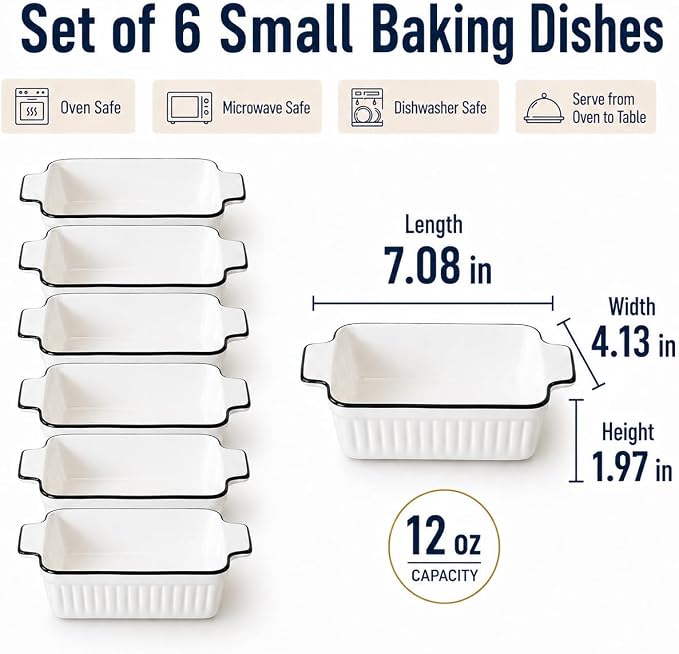 6 Pcs Ceramic Baking Dish, 12 Oz Small Casserole Dish - Image 3