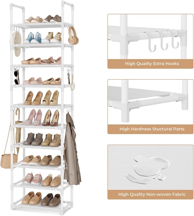 VTRIN 10 Tiers Tall Shoe Rack Holds 20-25 Pairs of Shoes Sturdy Vertical Shoe - Image 4