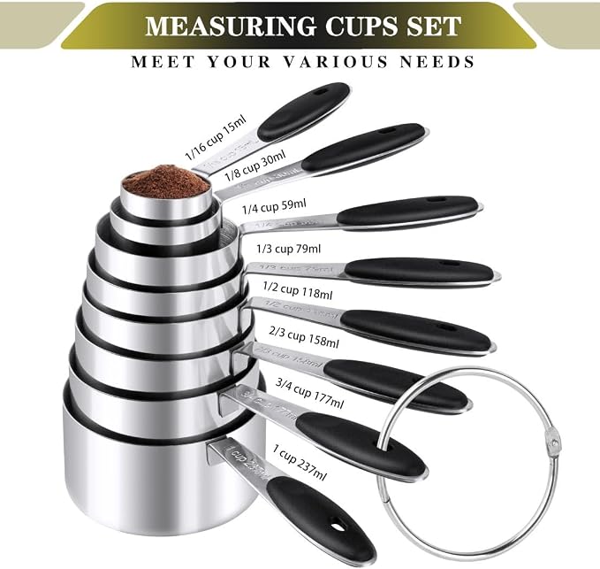 Measuring Cups & Spoons Set of 16, BOBIPRO Stainless Steel 8 Nesting Measure - Image 2
