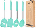 Pack of 4 Silicone Cooking Utensils Set, Non Stick Large Solid Spatulas by BUNDLEPRO