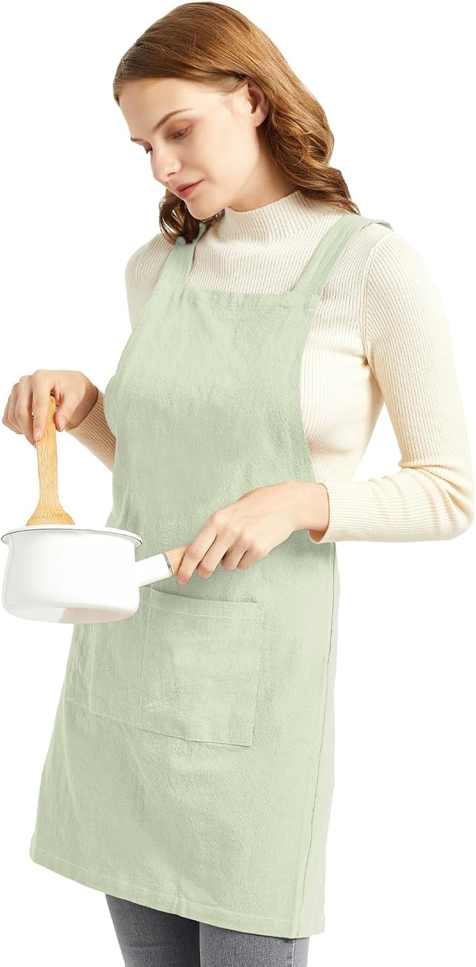 ELEZAY Aprons for Women with Pockets Plus Size Comfort Cross Back No Tie Cotton - Image 3