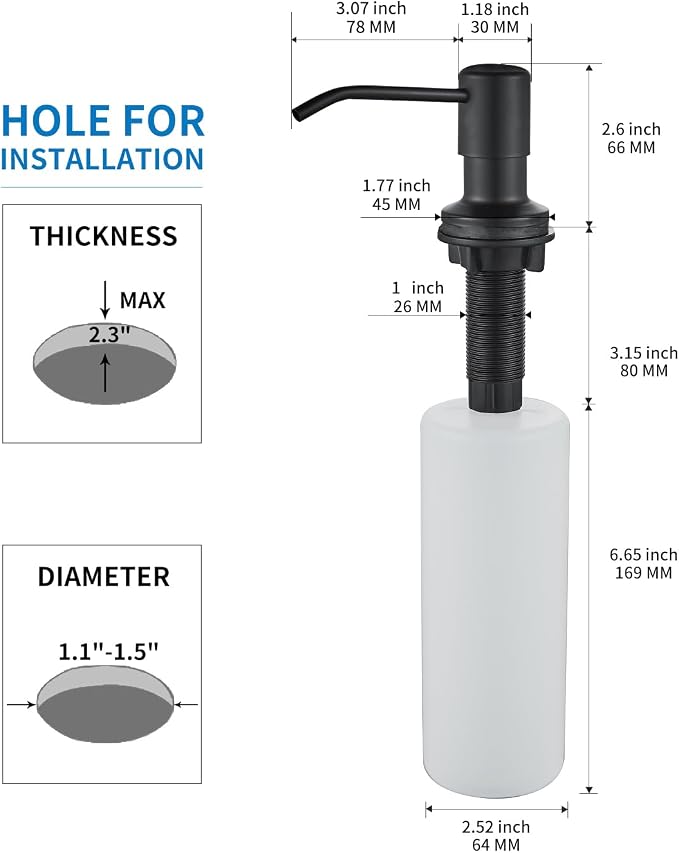 Built in Soap Dispenser for Kitchen Sink, Matte Black Stainless Steel - Image 5