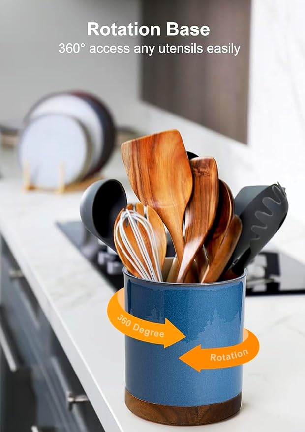 Nucookery 360°Rotating Utensil Holder, 7.2" Large Utensil Crock, Farmhouse - Image 5