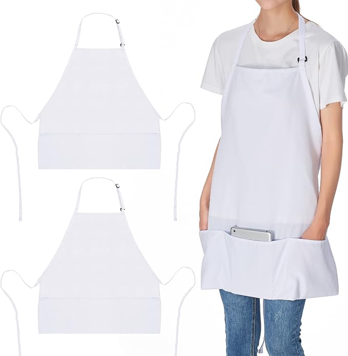 Jubatus 2 Pack 3 Pockets Adjustable Bib Apron Chef Kitchen Cooking Aprons by Jubatus