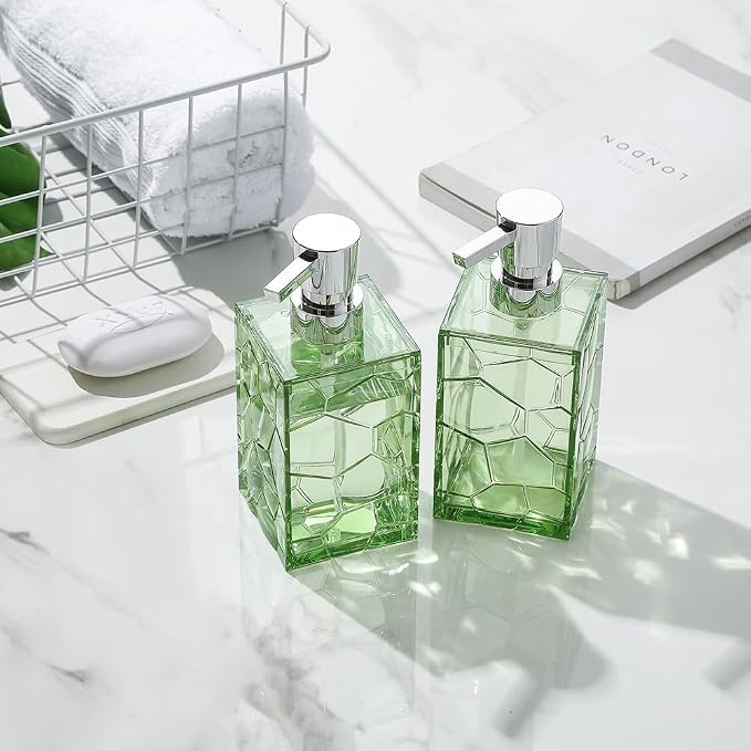 2 Pack Clear Saga Green Rust Proof Soap Dispenser Bathroom, Acrylic Plastic - Image 2