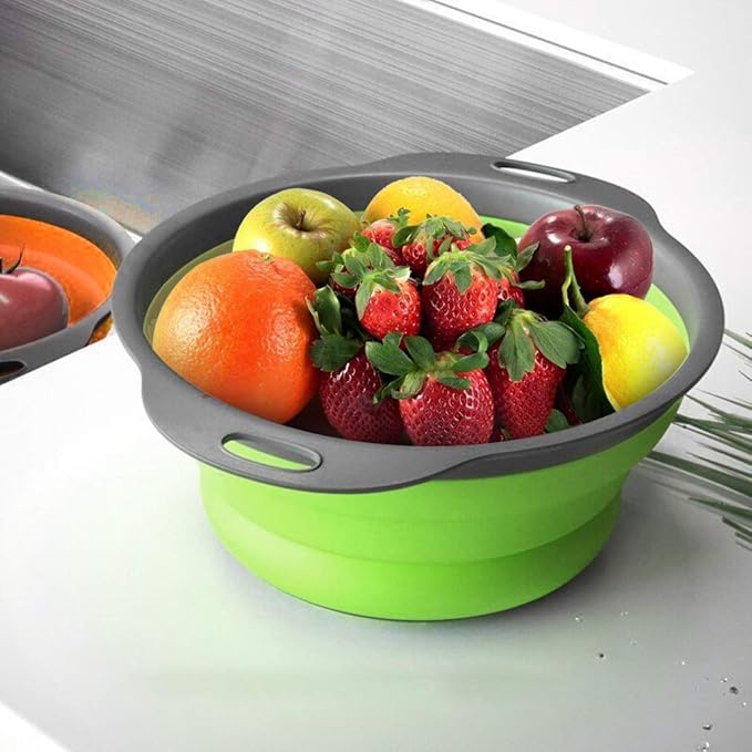 QiMH Collapsible Colander and Strainer Set of 4, Food-grade Sturdy Plastic Base - Image 4