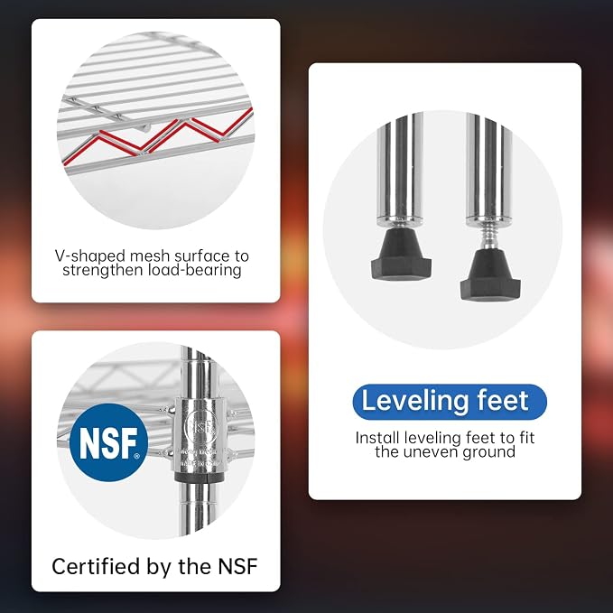 BestOffice Adjustable Wire Shelving Storage Shelves Heavy Duty Shelving Unit - Image 7