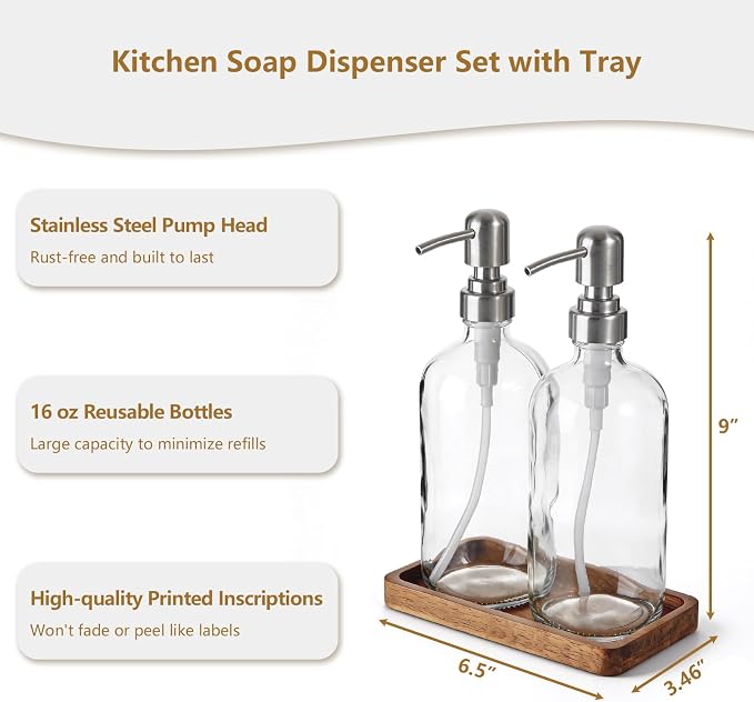 Clear Glass Soap Dispenser Set - Image 4