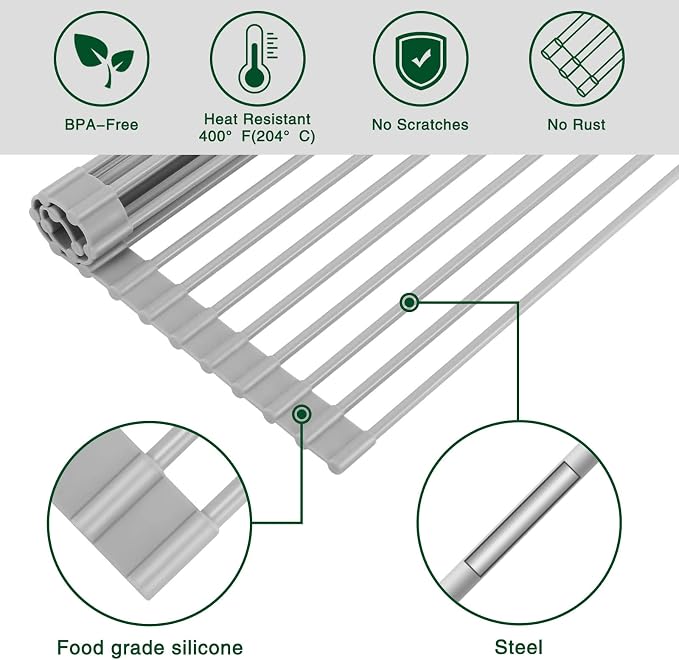 HANZENMA Roll Up Dish Drying Rack Over The Sink Kitchen Roll Up Sink Drying - Image 5