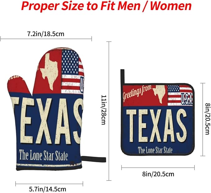 Oven Mitts and Pot Holders Sets of 4, Texas Lone Star State Retro US, Oven - Image 4